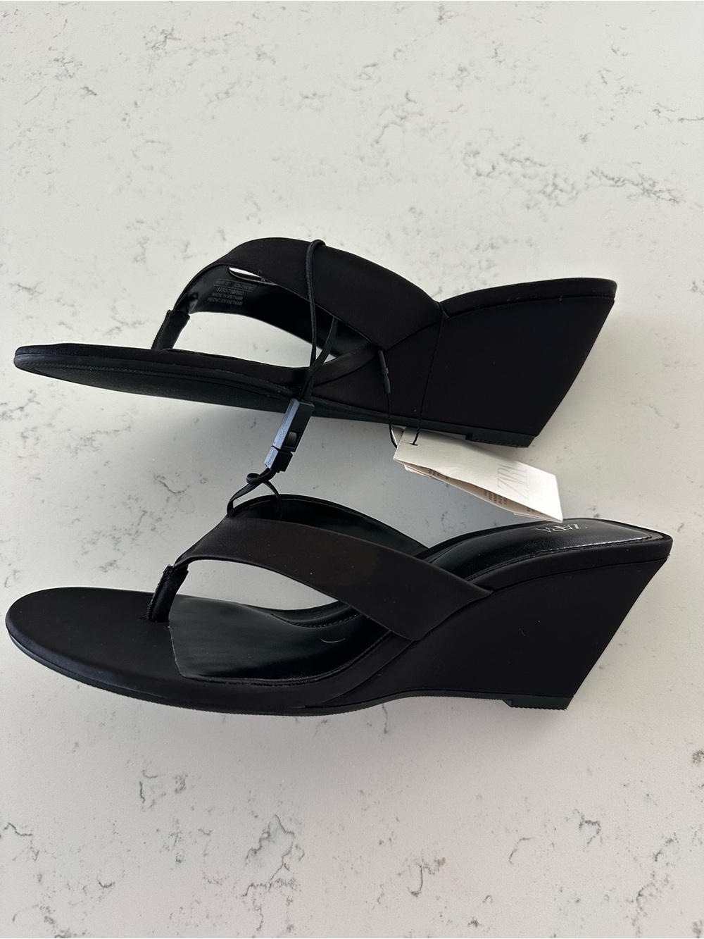 ZARA Black Wedge Thong Sandals
